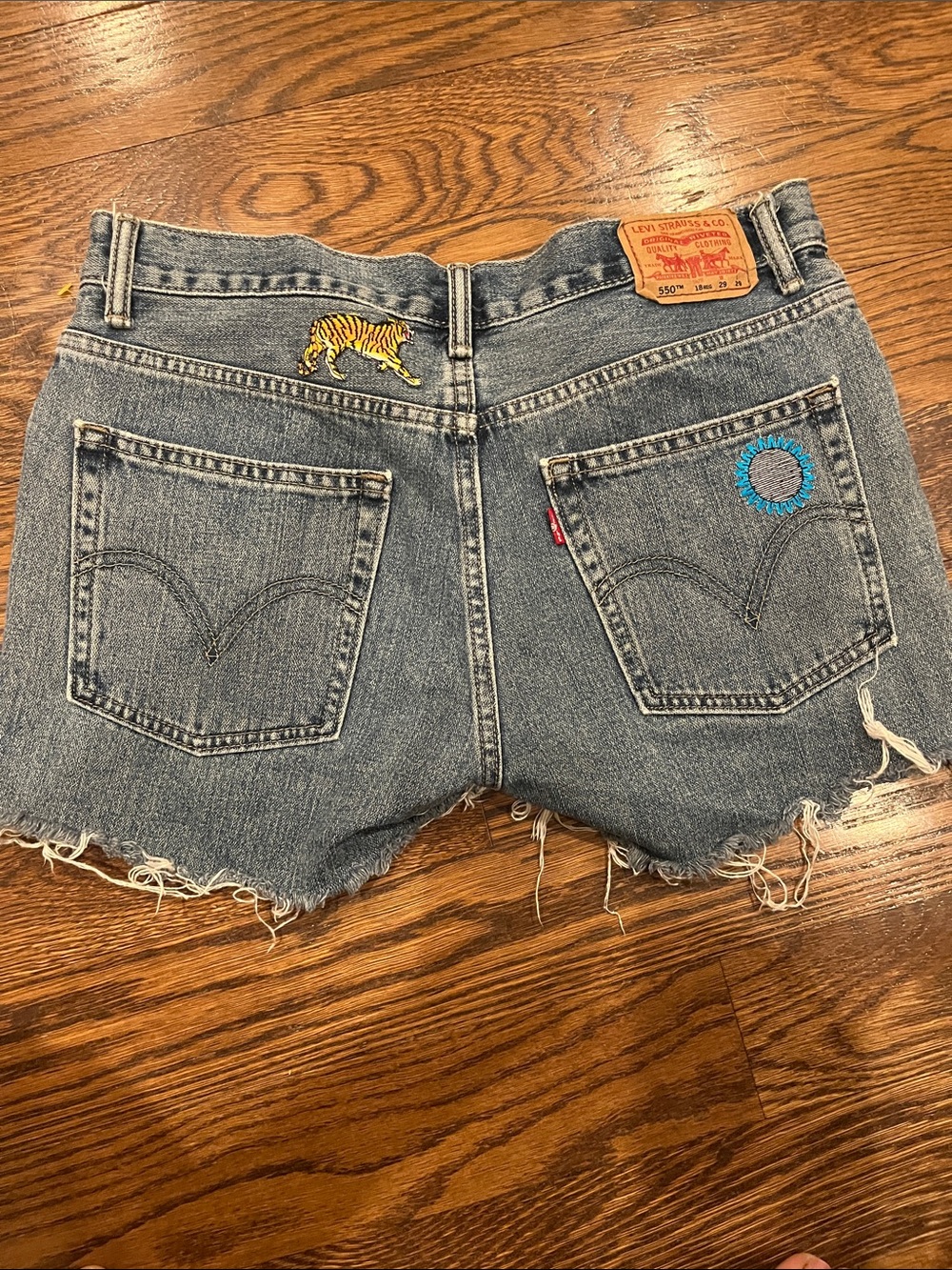 Levi's Women's Blue Distressed Denim Cutoff Shorts custom embellish 550 S